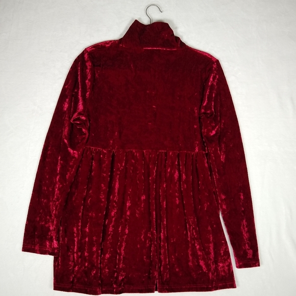 Women's Large Crimson Red Crushed Velvet Empire Waist Long Sleeve Mini Dress - Picture 2 of 8